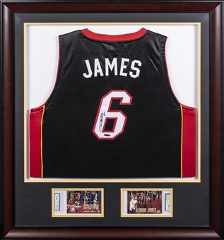 LeBron James Signed Miami Heat 32x37 Framed Jersey (UDA)